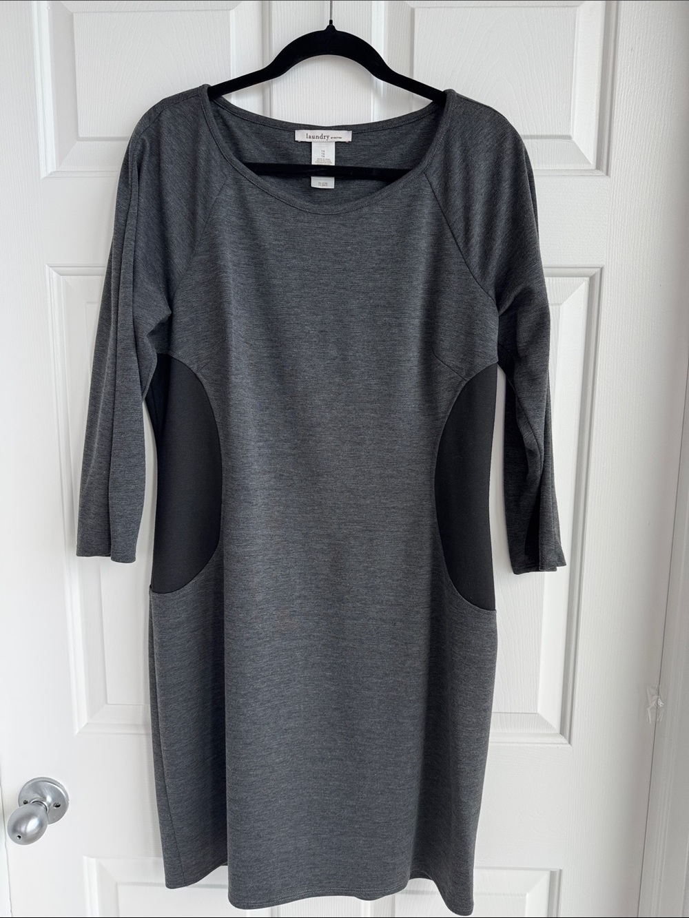 Laundry By Shelli Segal Charcoal Gray Shift Dress with Black Side Insets